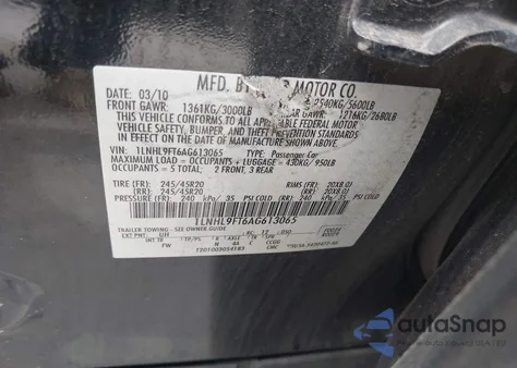 2010 Lincoln Mks Ecoboost из США, поврежденный, VIN 1LNHL9FT6AG613065